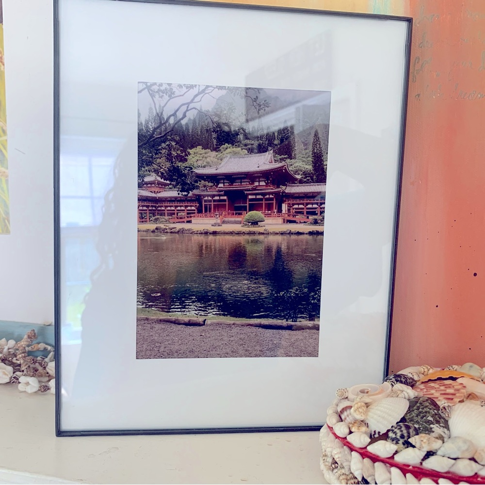 2 Photography prints framed of the Byodo-In Temple in Oahu.